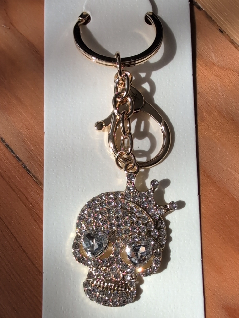 Crystal Skull Keychain with Crown Accent in Clear Crystals